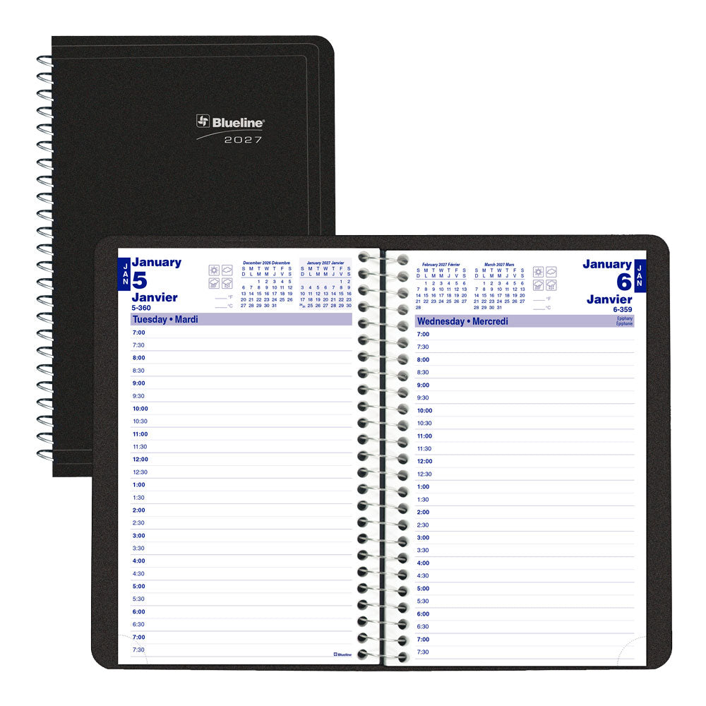 Essential Daily Appointment Book, 2027, Bilingual, Black C2504.81BT-27 Blueline C2504.81BT
