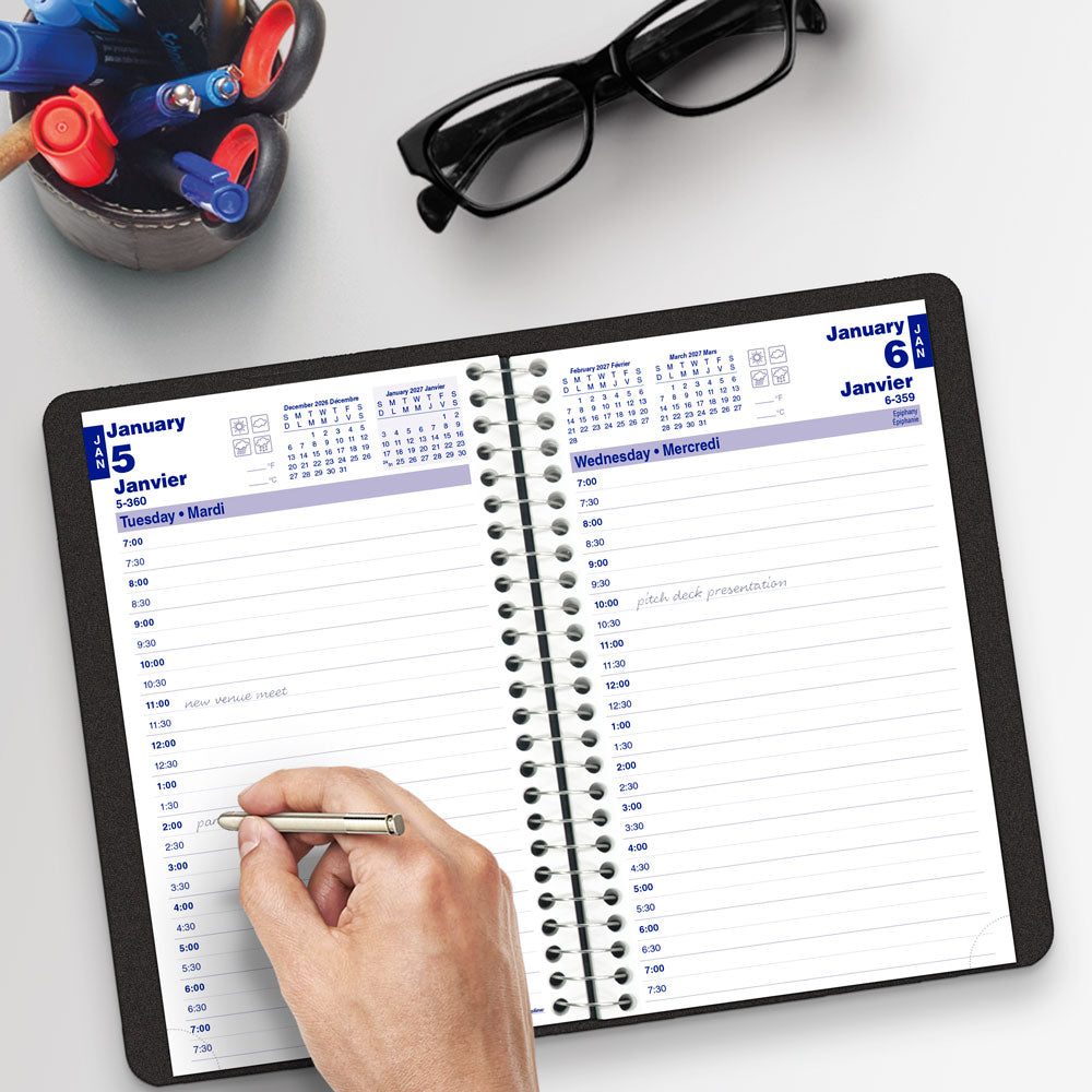 Essential Daily Appointment Book, 2027, Bilingual, Black C2504.81BT-27 Blueline C2504.81BT