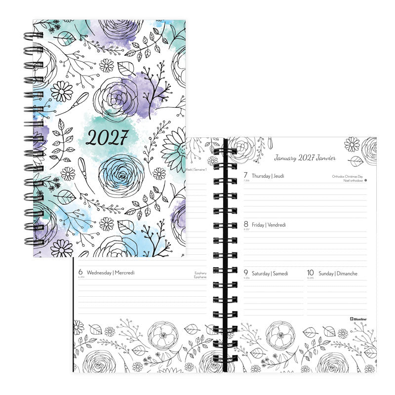 DoodlePlan™ Botanica Weekly/Monthly Planner, 2027, Bilingual C2910B.01-27 Blueline C2910B.01