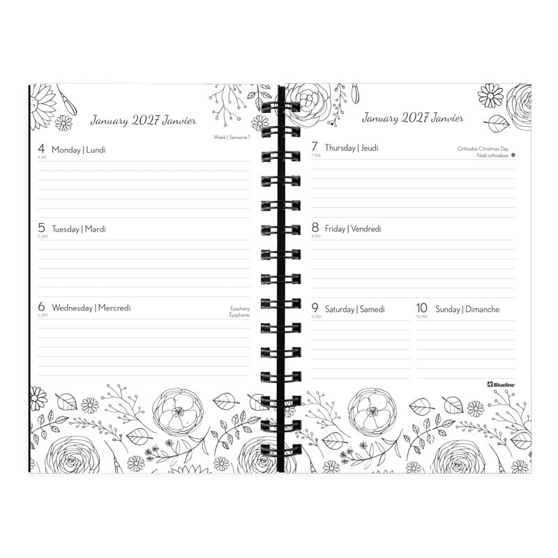 DoodlePlan™ Botanica Weekly/Monthly Planner, 2027, Bilingual C2910B.01-27 Blueline C2910B.01