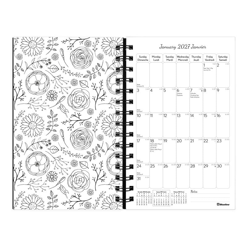 DoodlePlan™ Botanica Weekly/Monthly Planner, 2027, Bilingual C2910B.01-27 Blueline C2910B.01