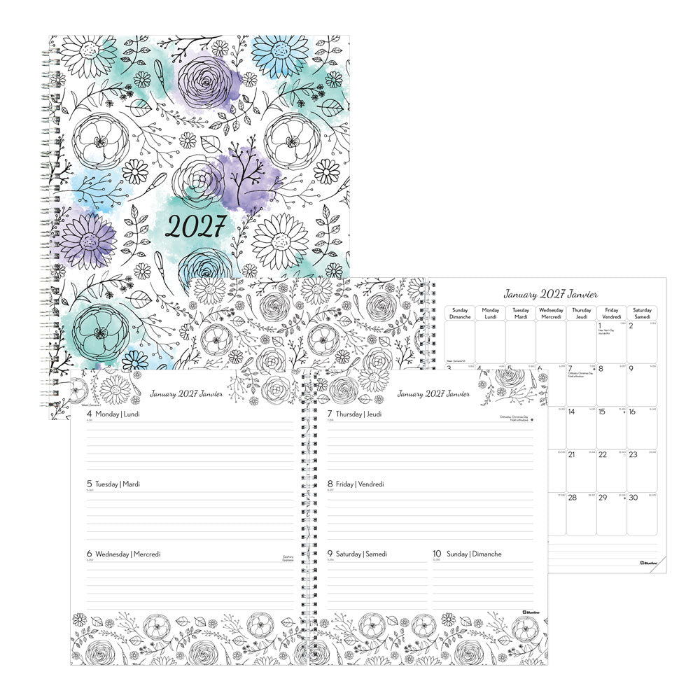 DoodlePlan™ Botanica Weekly/Monthly Planner, 2027, Bilingual C2911B.01-27 Blueline C2911B.01