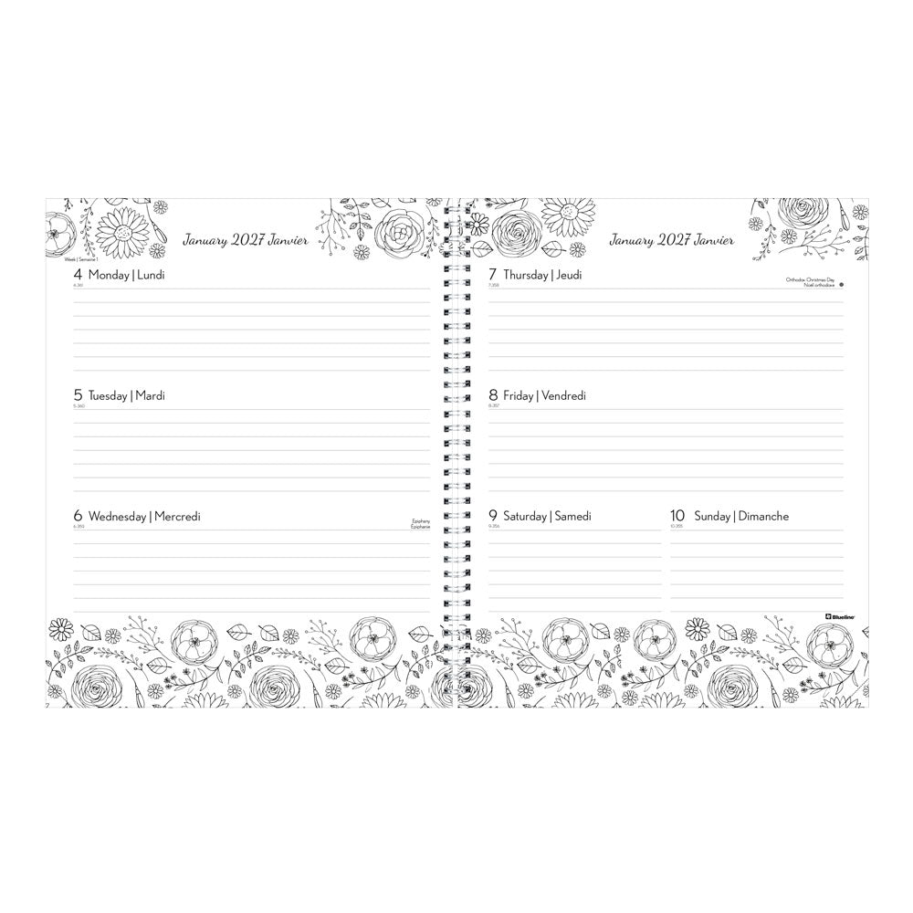 DoodlePlan™ Botanica Weekly/Monthly Planner, 2027, Bilingual C2911B.01-27 Blueline C2911B.01