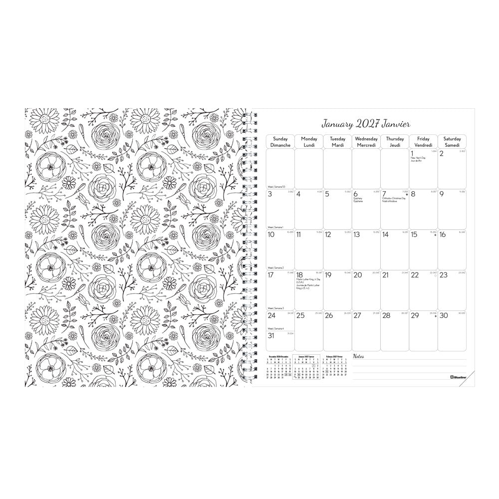 DoodlePlan™ Botanica Weekly/Monthly Planner, 2027, Bilingual C2911B.01-27 Blueline C2911B.01
