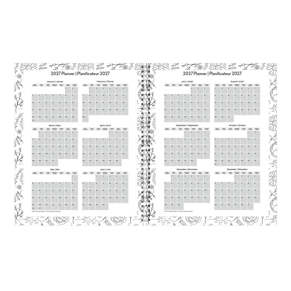 DoodlePlan™ Botanica Weekly/Monthly Planner, 2027, Bilingual C2911B.01-27 Blueline C2911B.01