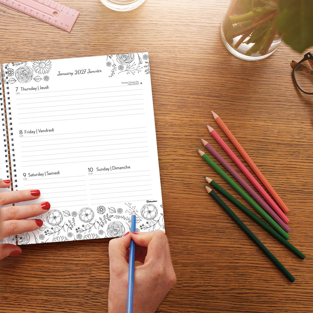 DoodlePlan™ Botanica Weekly/Monthly Planner, 2027, Bilingual C2911B.01-27 Blueline C2911B.01