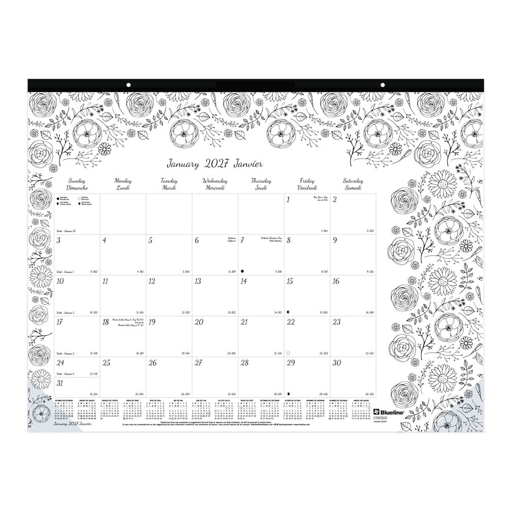 Monthly Desk Pad Calendar, DoodlePlan™, Bilingual, 2027 C2917311B-27 Blueline C2917311B