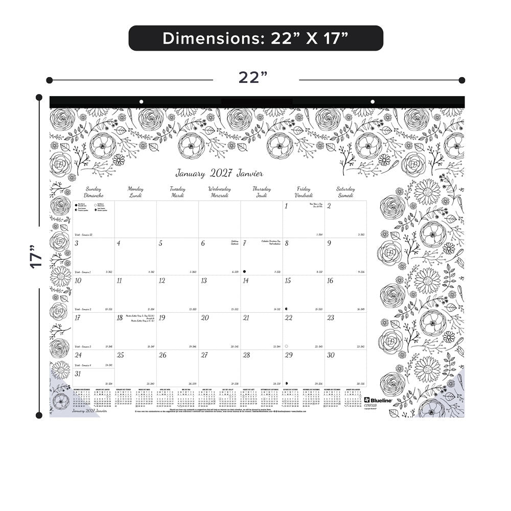 Monthly Desk Pad Calendar, DoodlePlan™, Bilingual, 2027 C2917311B-27 Blueline C2917311B