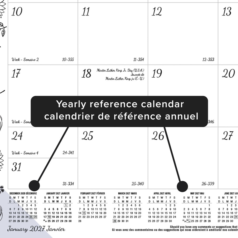 Monthly Desk Pad Calendar, DoodlePlan™, Bilingual, 2027 C2917311B-27 Blueline C2917311B