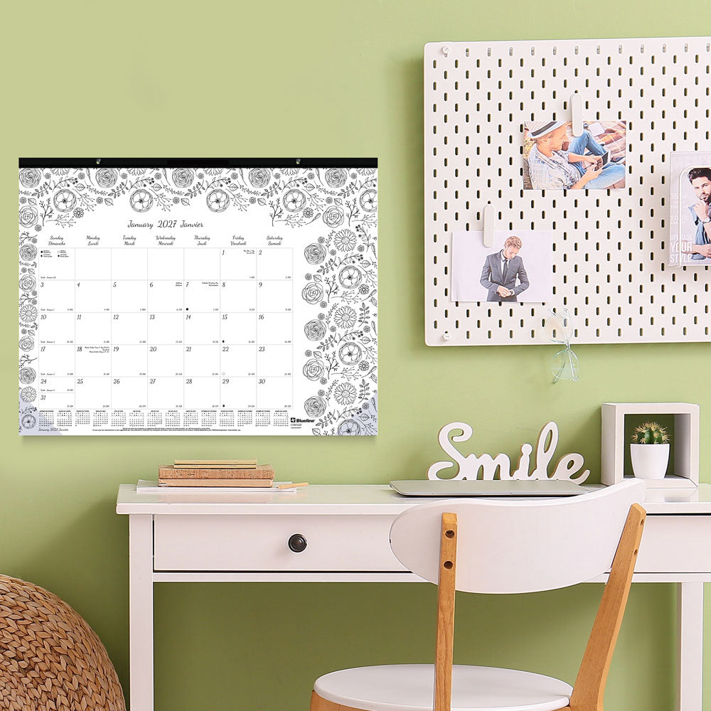 Monthly Desk Pad Calendar, DoodlePlan™, Bilingual, 2027 C2917311B-27 Blueline C2917311B