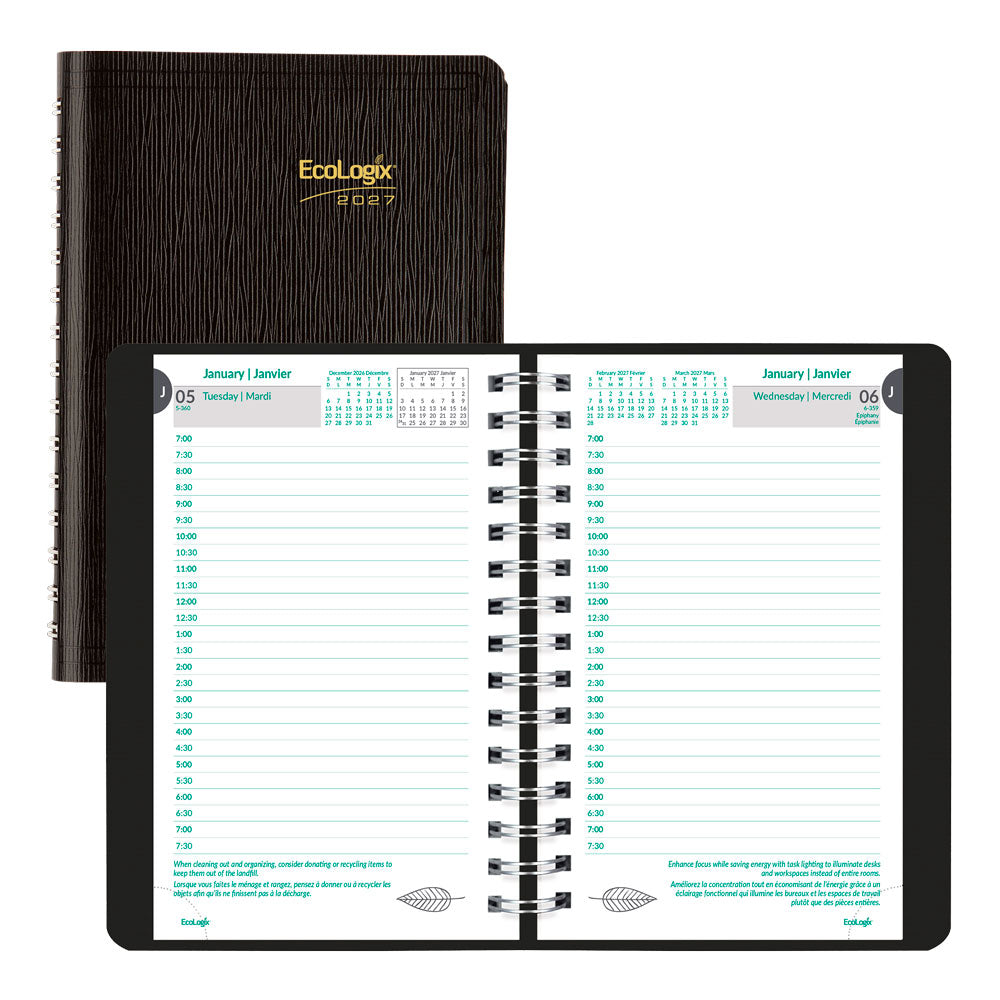 EcoLogix® Daily Appointment Book, 2027, Bilingual, Black (410W.81B-27 C410W.81B
