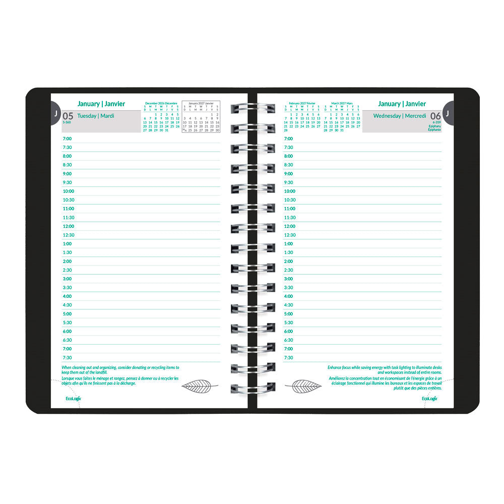 EcoLogix® Daily Appointment Book, 2027, Bilingual, Black (410W.81B-27 C410W.81B