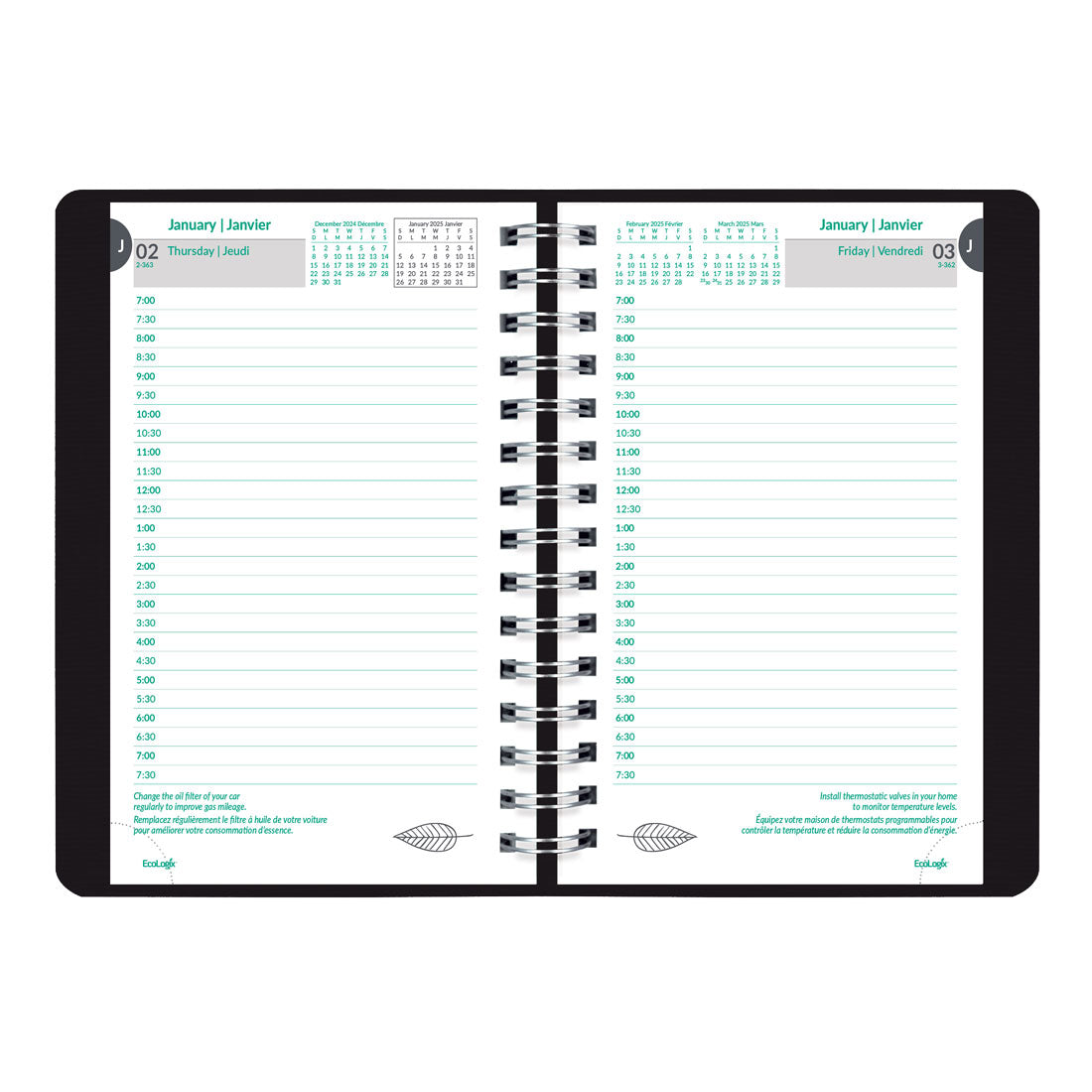 EcoLogix Daily Planner 2025, Bilingual, Black, C410W.81B