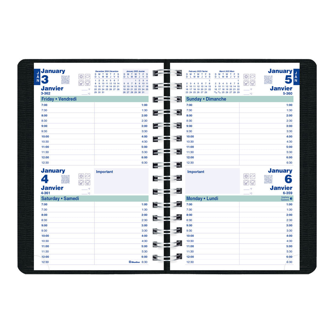 Essential Two-Day Per Page Planner 2025, Bilingual, Black (C5104.81BT-25)