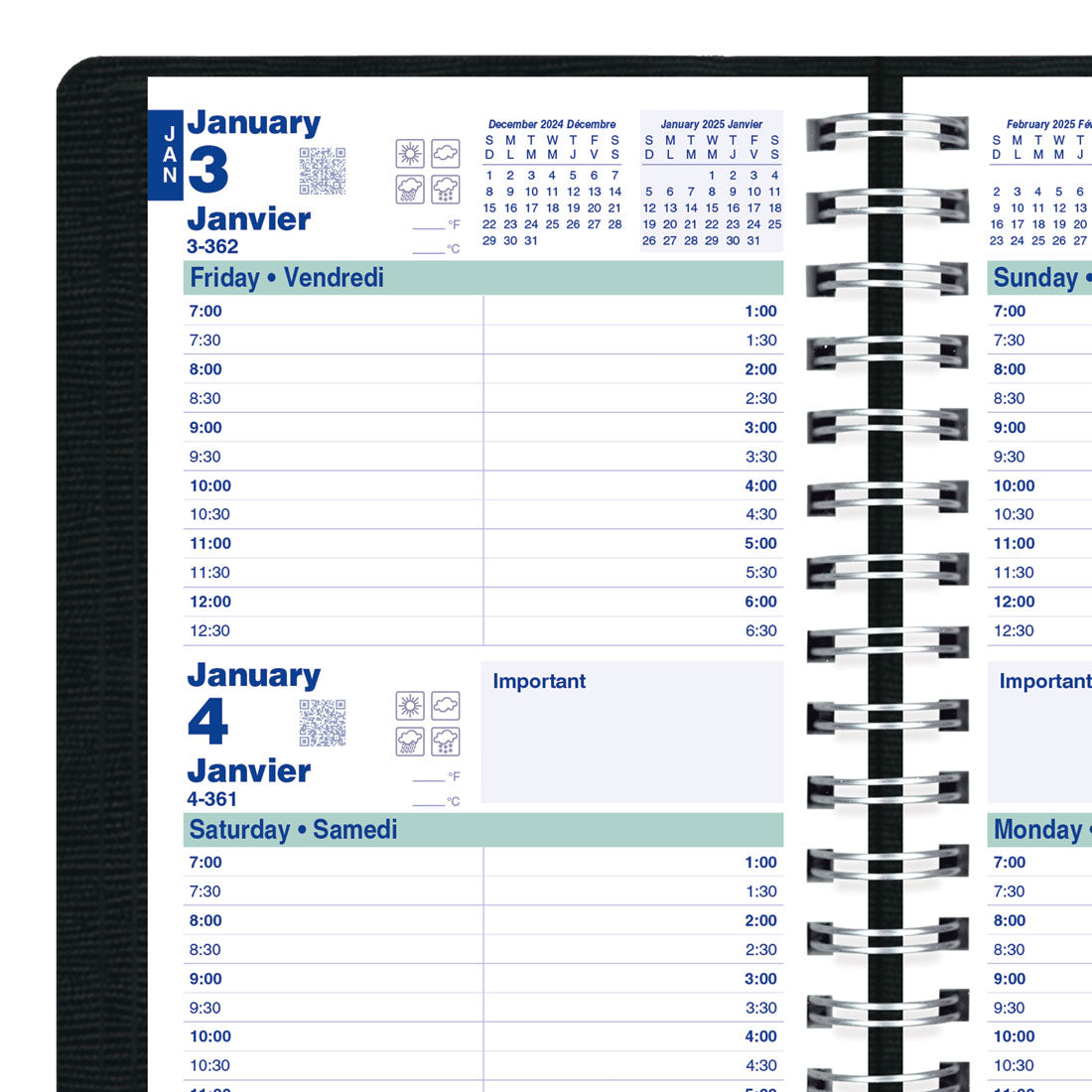 Essential Two-Day Per Page Planner 2025, Bilingual, Black (C5104.81BT-25)