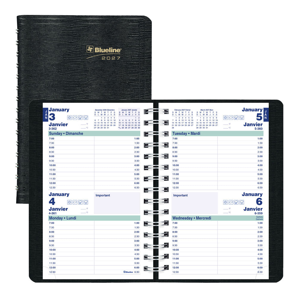 Essential Two-Day Appointment Book, 2027, Bilingual, Black C5104.81BT-27 Blueline C5104.81BT