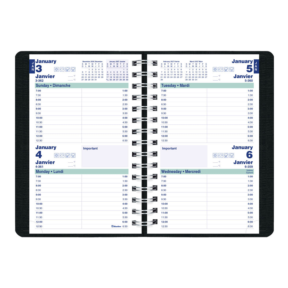 Essential Two-Day Appointment Book, 2027, Bilingual, Black C5104.81BT-27 Blueline C5104.81BT