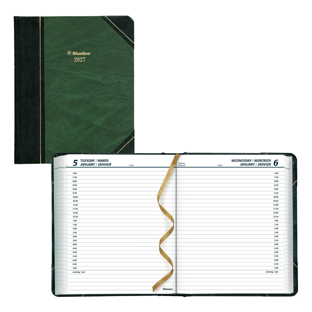 Traditional Daily Appointment Book, 2027, Bilingual, Marble Green C517B-27 Blueline C517B