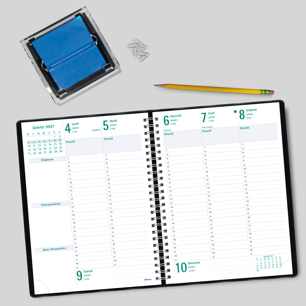 Timanager® Weekly/Monthly Appointment Book, 2027, French, 13 Months C5900.81F-27 Blueline C5900.81F