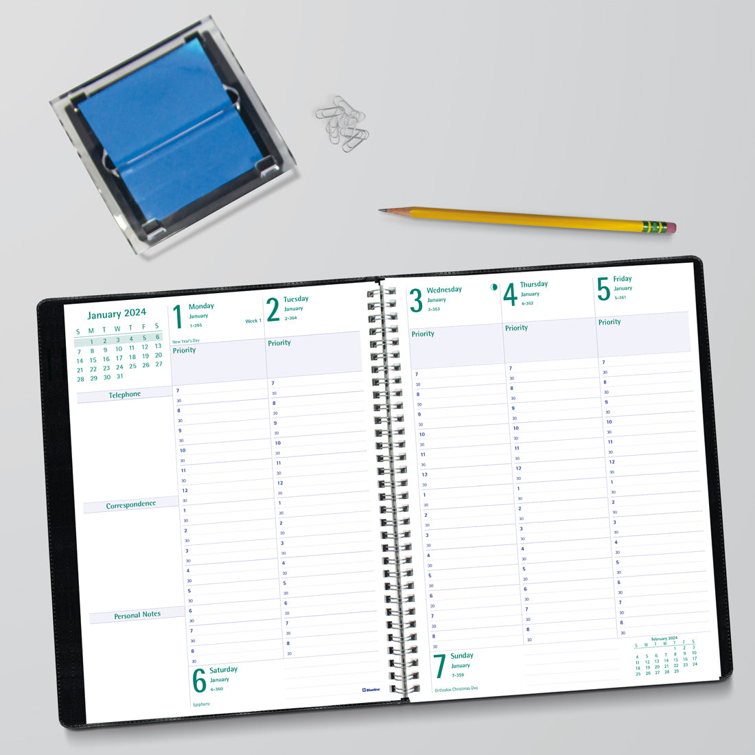 Timanager® Weekly Planner 2024, English, Black