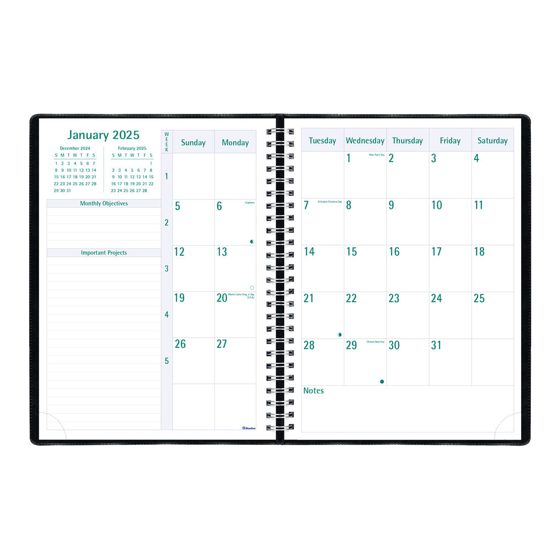 Timanager® Weekly Planner 2025, English, Black, C5900.81