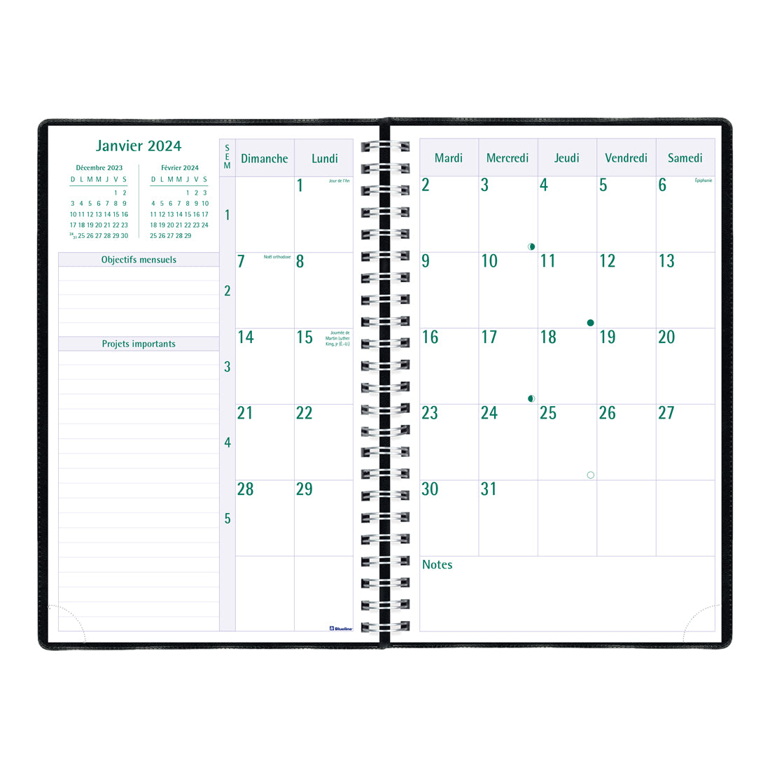Timanager® Weekly Planner 2024, (French version), Black