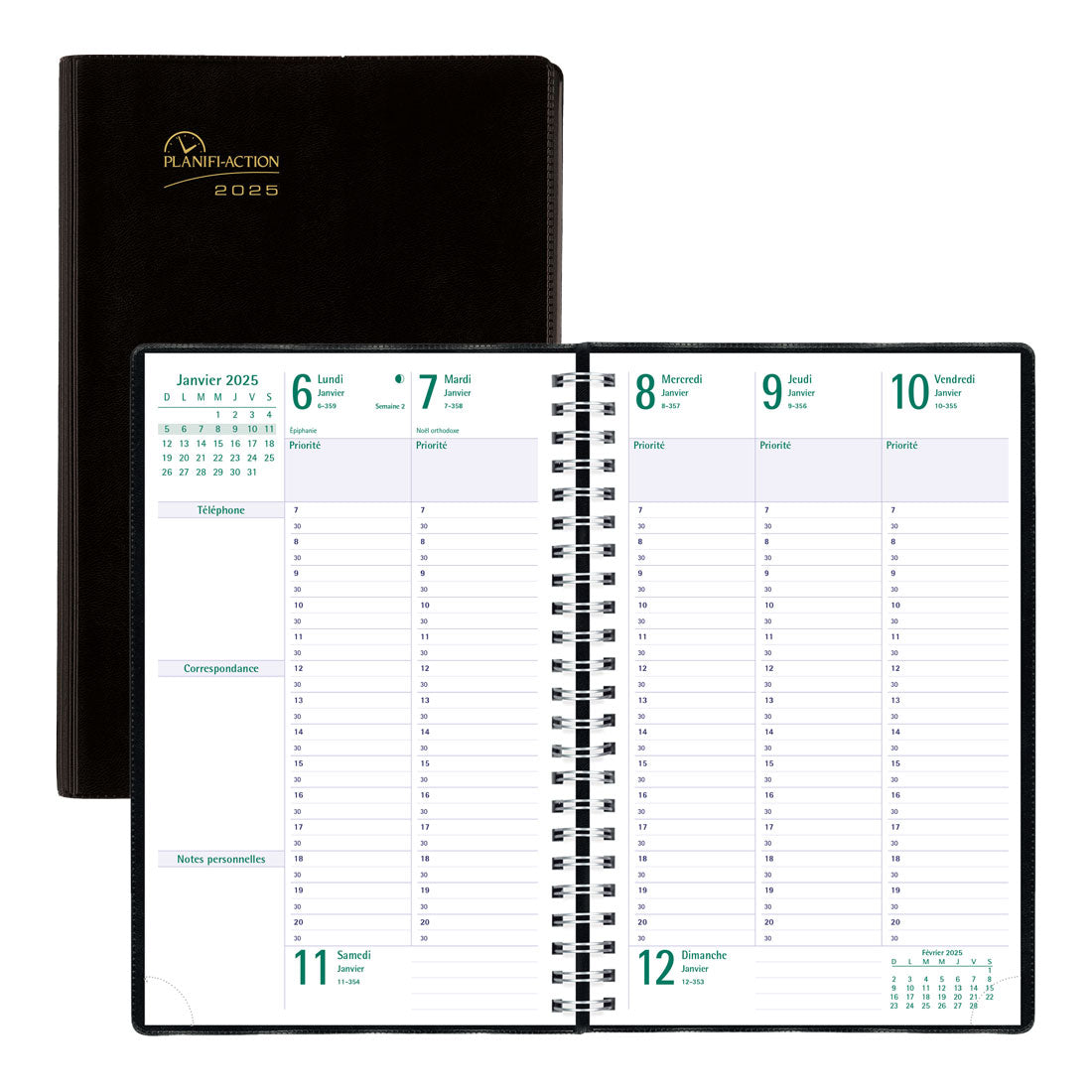 Timanager® Weekly Planner 2025, (French version), Black, C5910.81F