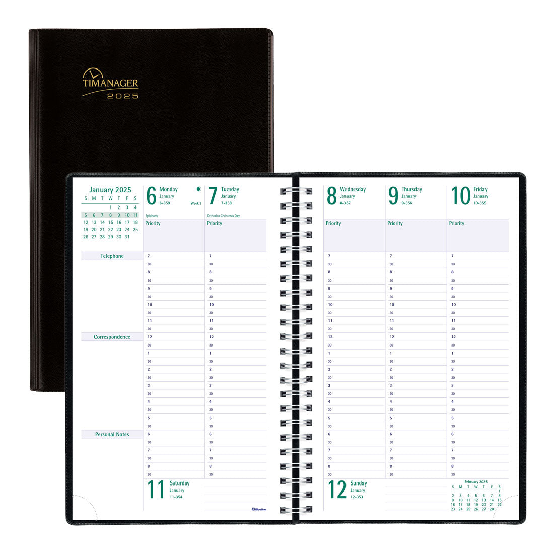 Timanager® Weekly Planner 2025, English, Black, C5910.81