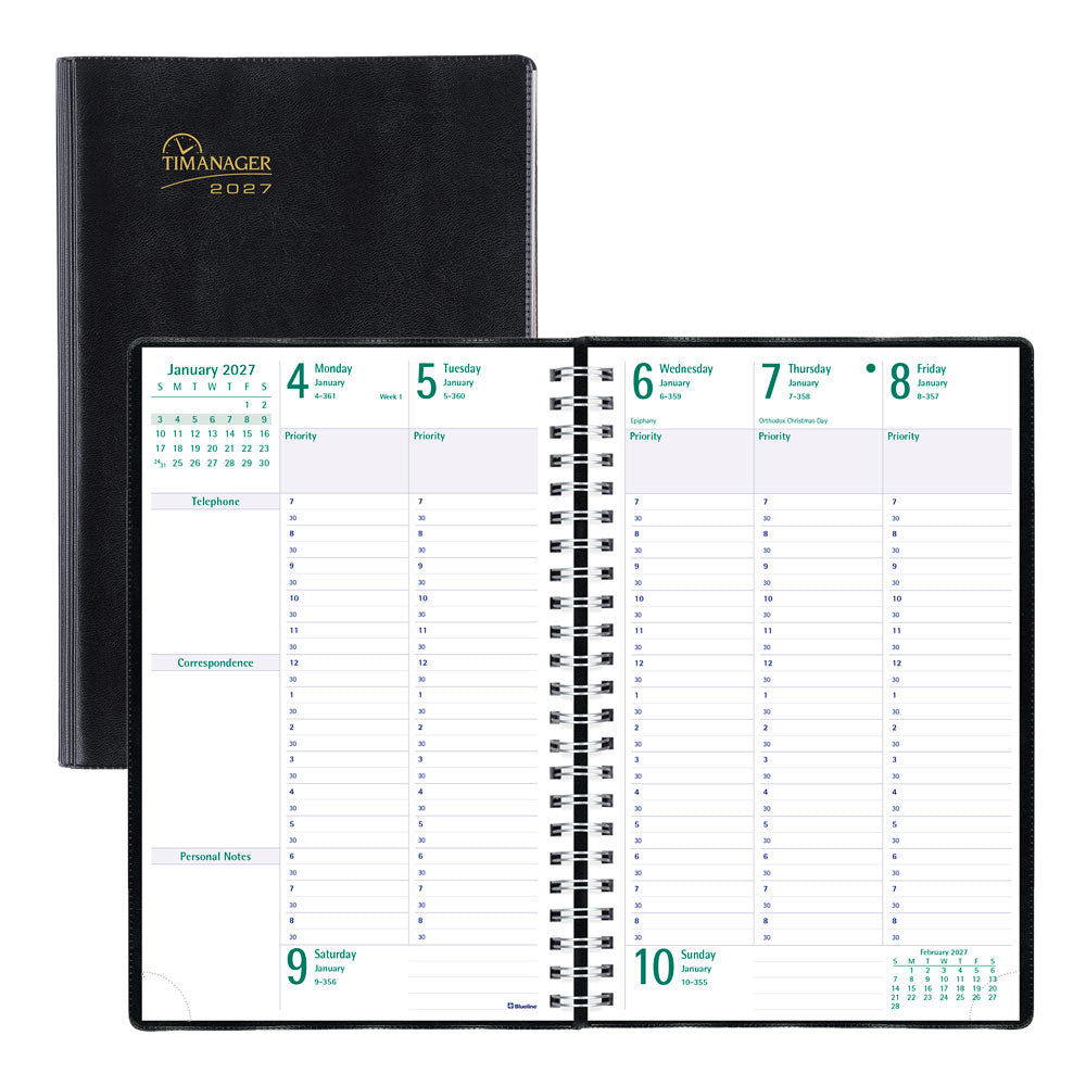 Timanager® Weekly/Monthly Appointment Book, 2027, English, 13 Months C5910.81-27 Blueline C5910.81