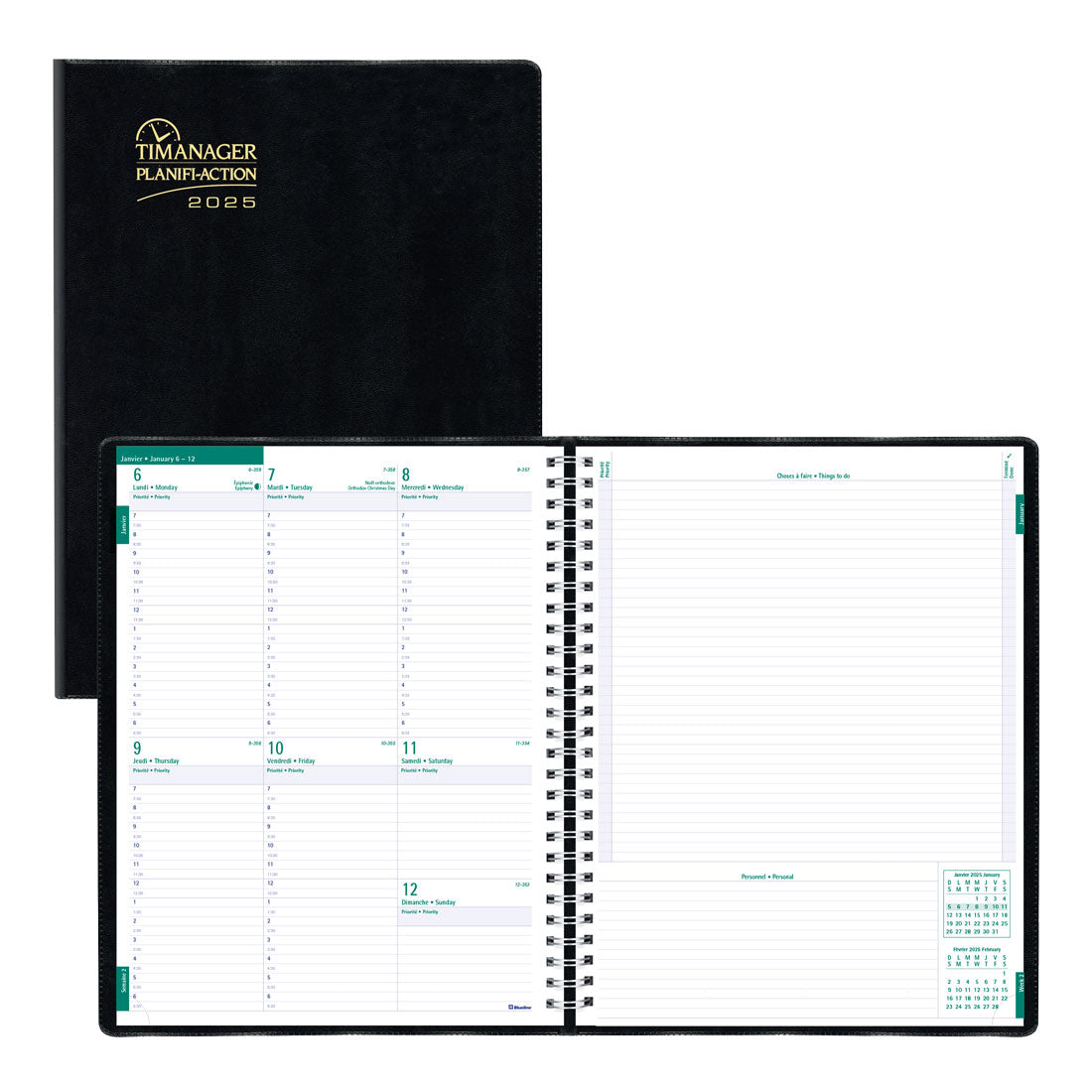 Timanager® Weekly Planner 2025, Bilingual, Black, C5933.81BT