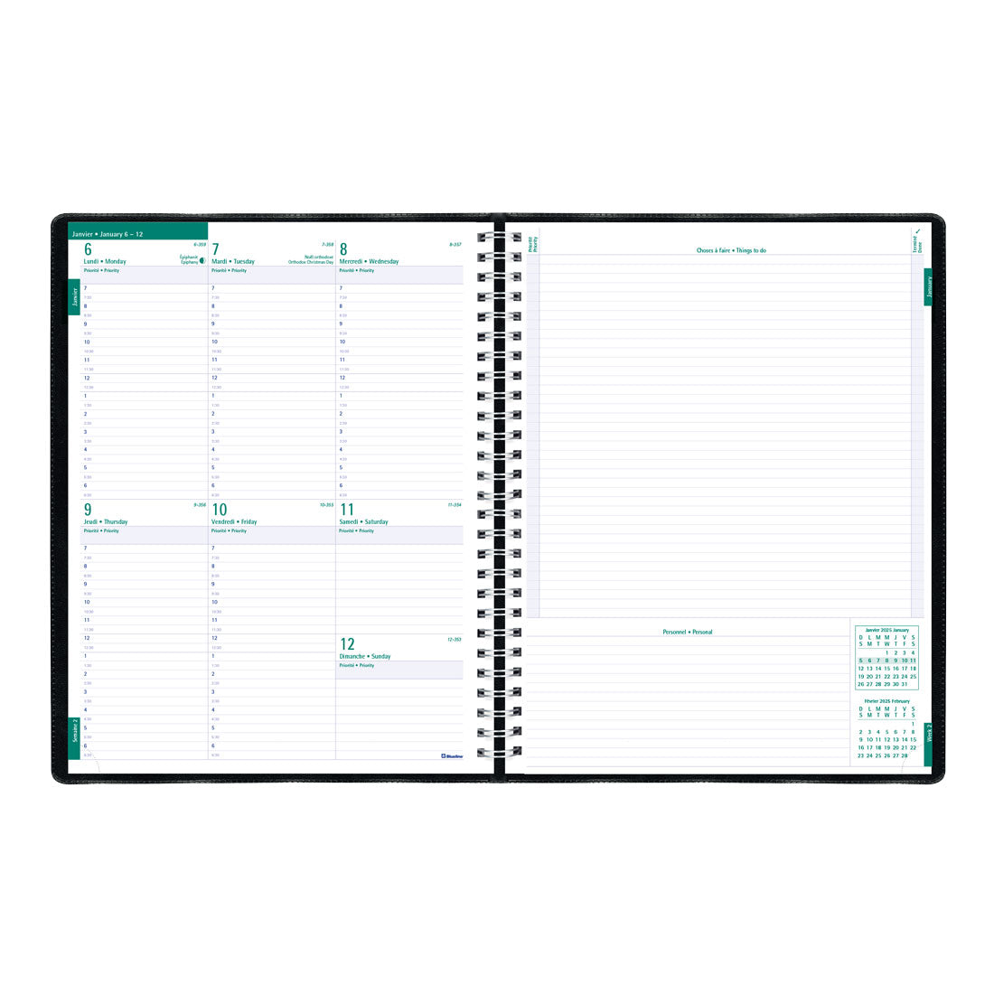 Timanager® Weekly Planner 2025, Bilingual, Black, C5933.81BT