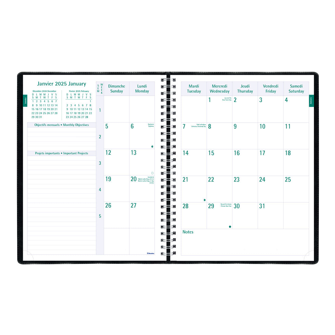 Timanager® Weekly Planner 2025, Bilingual, Black, C5933.81BT