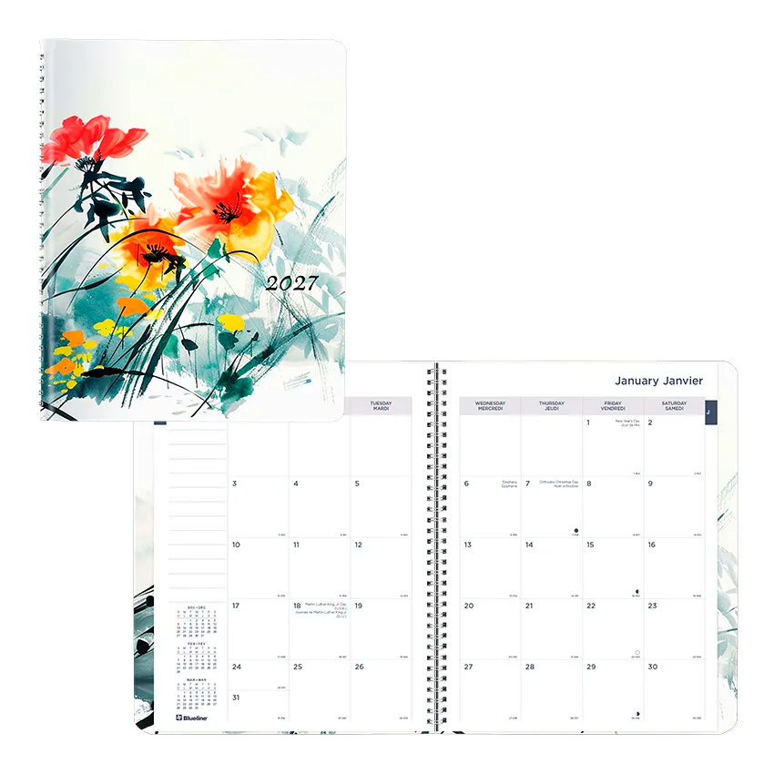 Dramatic Floral Monthly Planner, 2027, Bilingual C701BG.01-27 Blueline C701BG.01