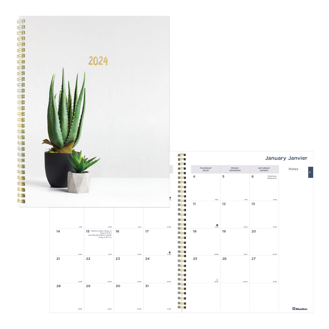 Succulent Plant Monthly Planner 2024, Bilingual