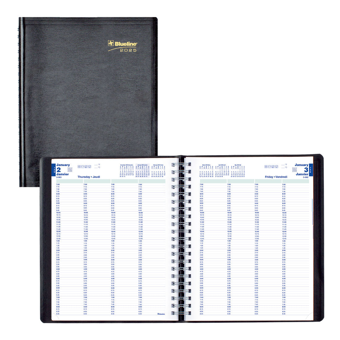 Essential Daily Appointment Book for 4 Persons 2025, Bilingual, Black (C960.81BT-25)