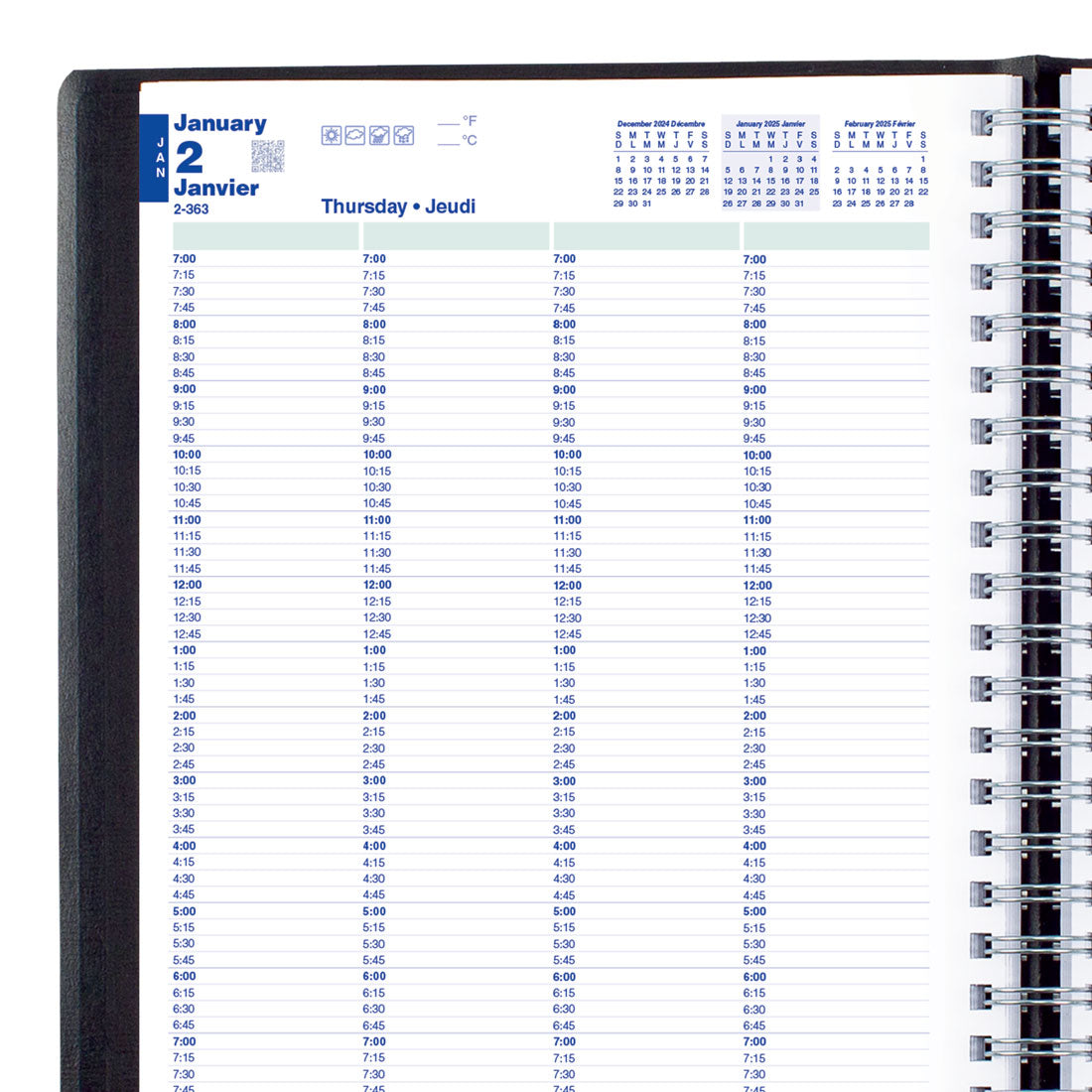 Essential Daily Appointment Book for 4 Persons 2025, Bilingual, Black (C960.81BT-25)