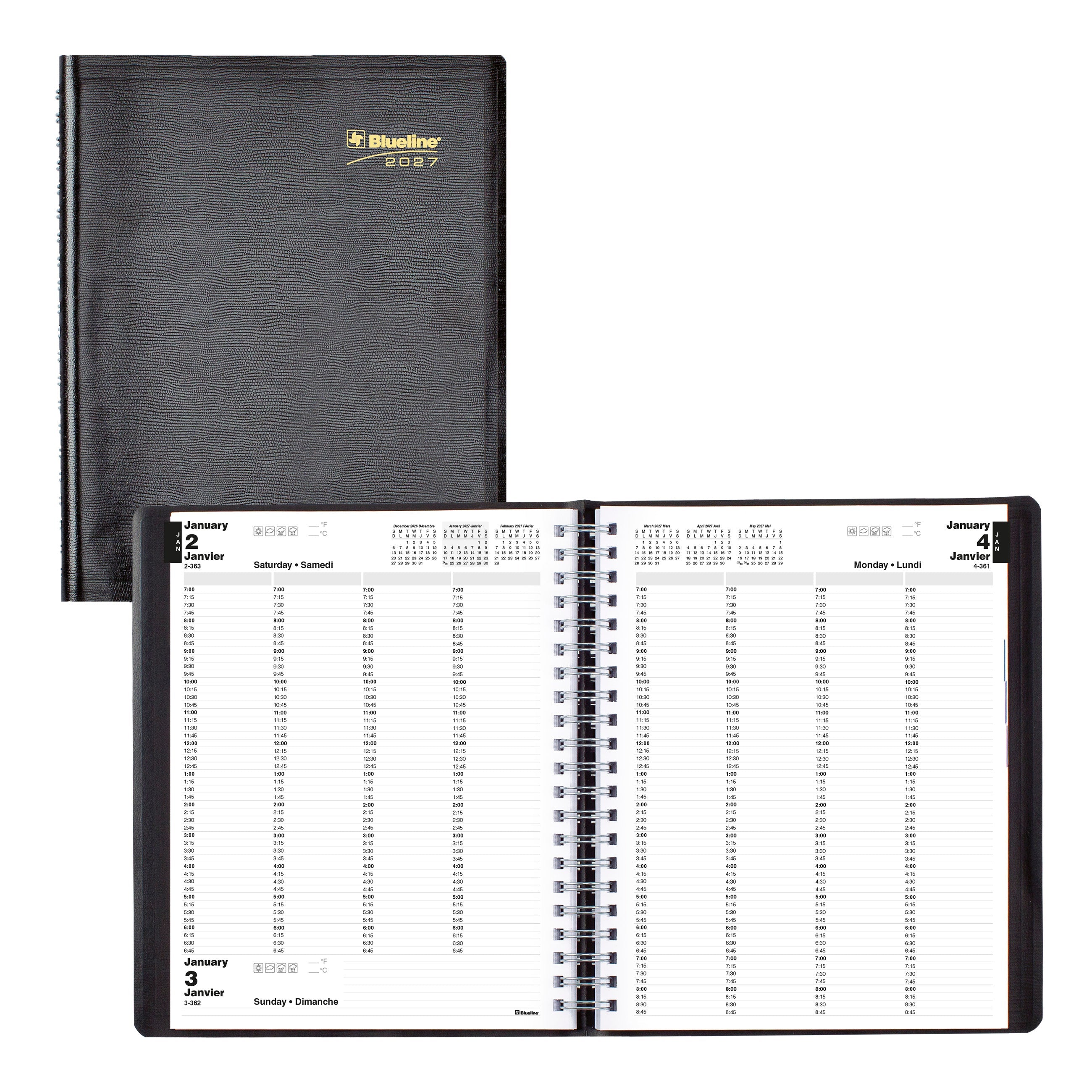 Essential Daily Four-Column Appointment Book, 2027, Bilingual, Black C960.81BT-27 Blueline C960.81BT