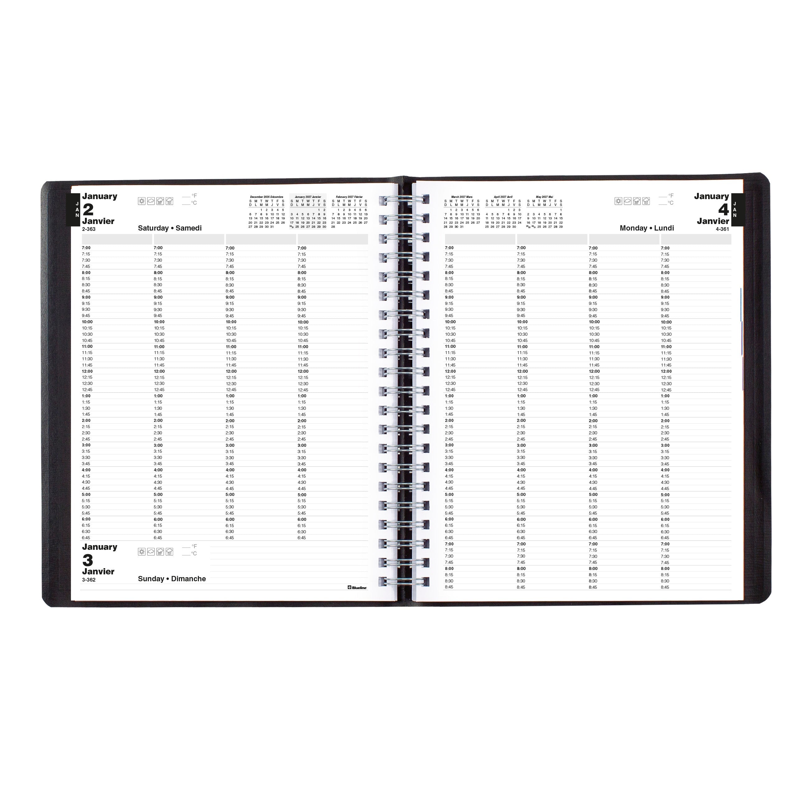 Essential Daily Four-Column Appointment Book, 2027, Bilingual, Black C960.81BT-27 Blueline C960.81BT