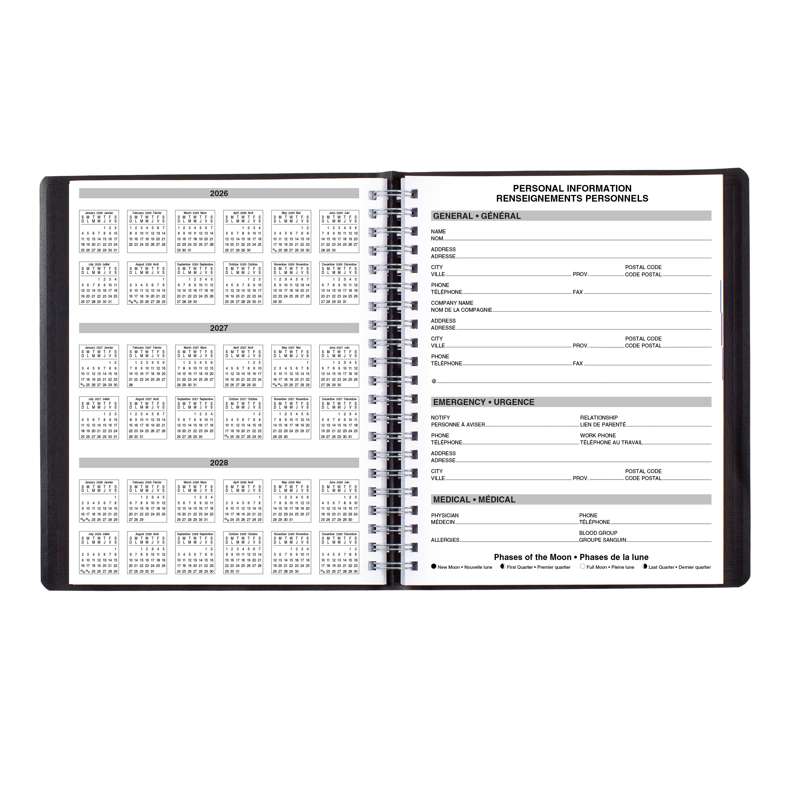 Essential Daily Four-Column Appointment Book, 2027, Bilingual, Black C960.81BT-27 Blueline C960.81BT