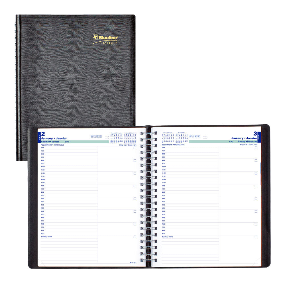 Blueline Essential Daily Appointment Book, 2027, Bilingual, Black C965.81BT-27 C965.81BT