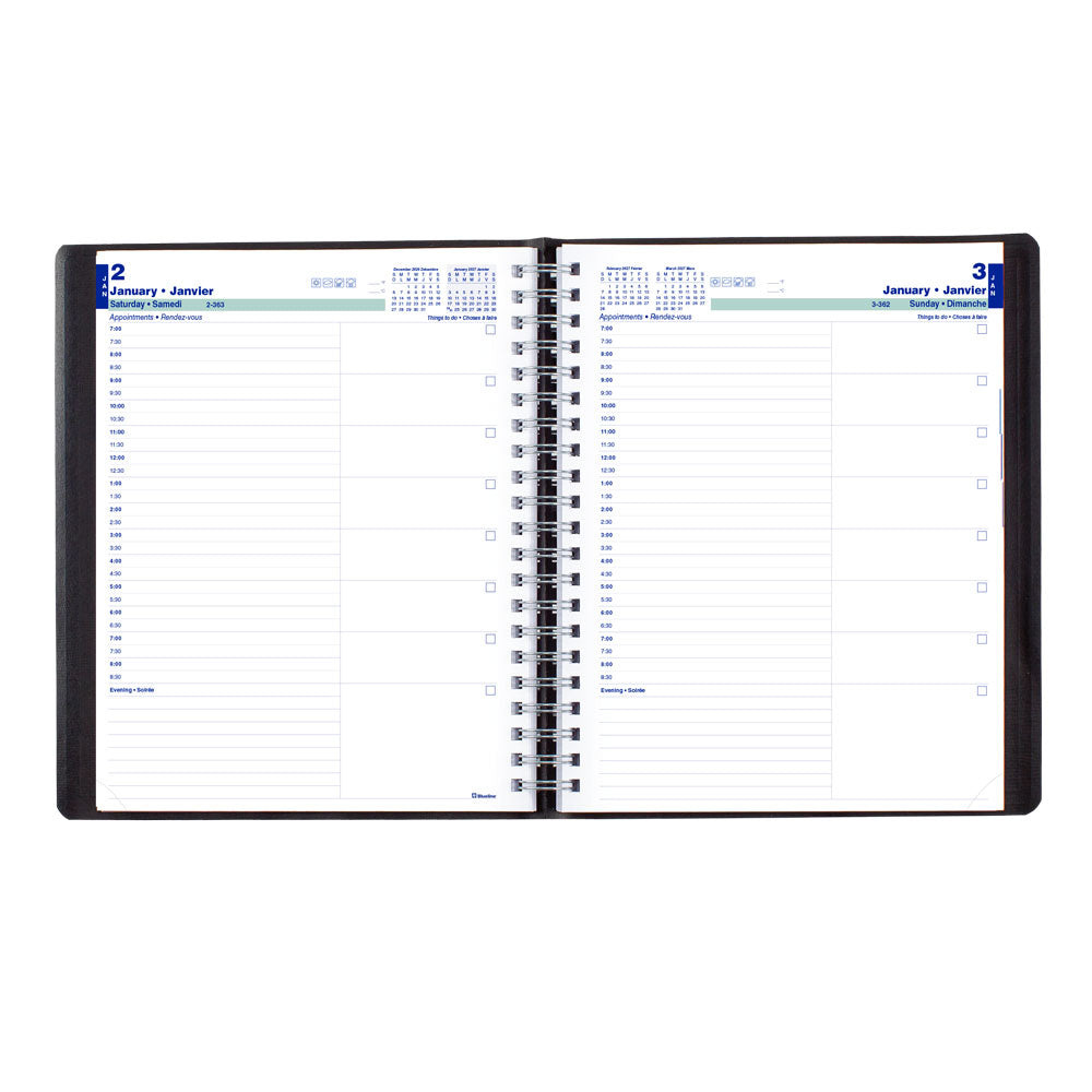 Blueline Essential Daily Appointment Book, 2027, Bilingual, Black C965.81BT-27 C965.81BT