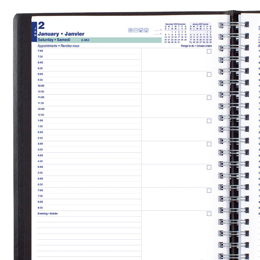 Blueline Essential Daily Appointment Book, 2027, Bilingual, Black C965.81BT-27 C965.81BT