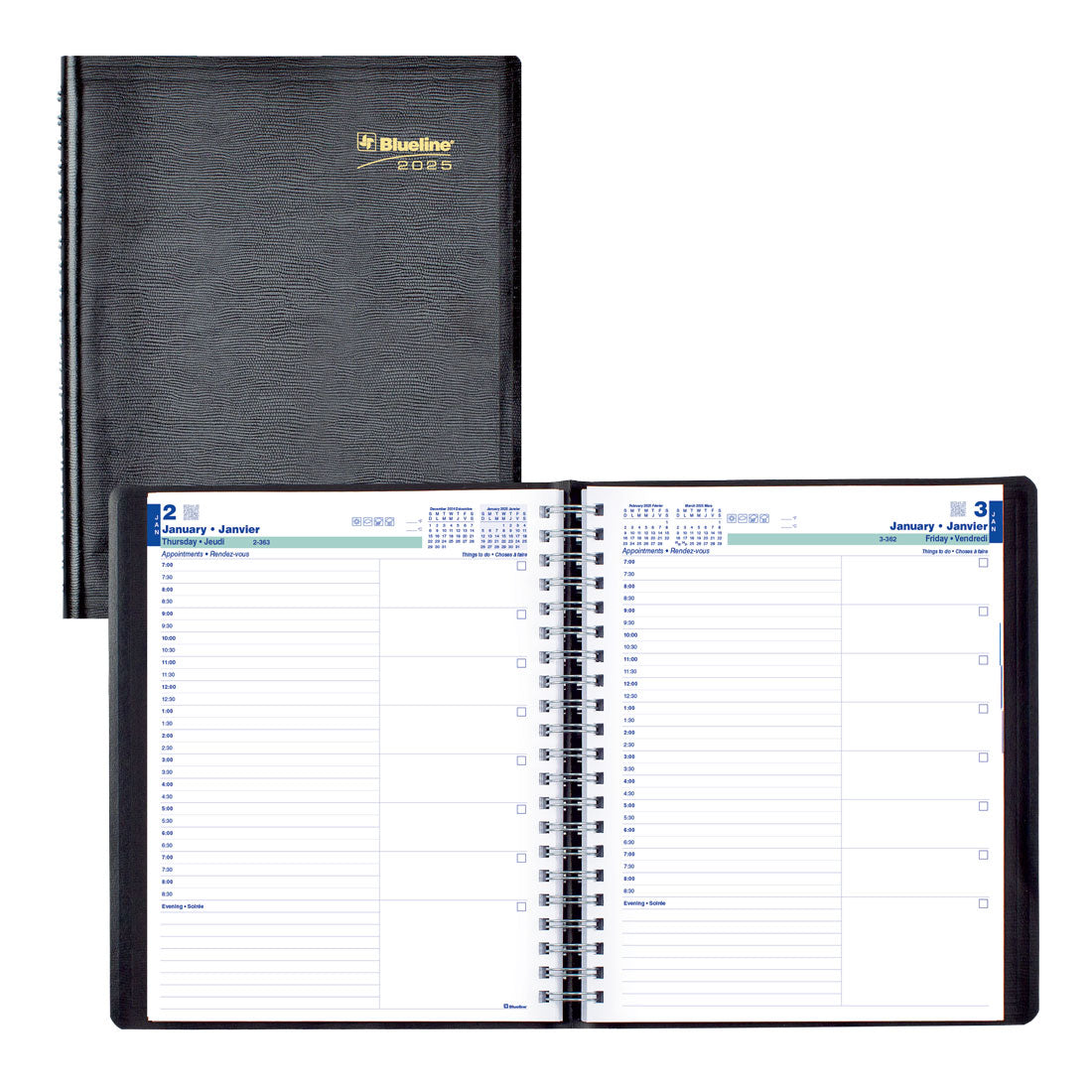 Essential Daily Planner 2025, Bilingual, Black, C965.81BT