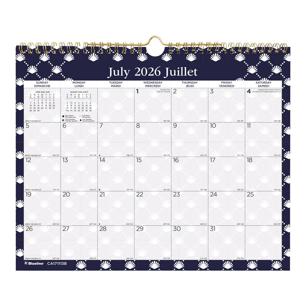 Academic Monthly Small Wall Calendar 2027, Bilingual, Nautical CA171113B