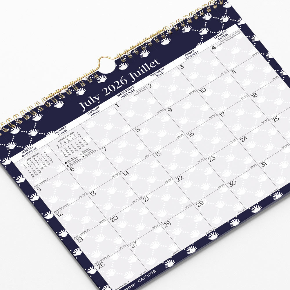 Academic Monthly Small Wall Calendar 2027, Bilingual, Nautical CA171113B