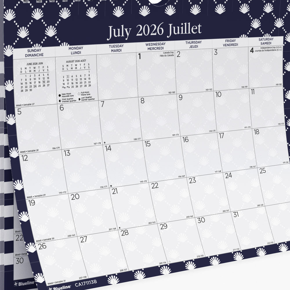 Academic Monthly Small Wall Calendar 2027, Bilingual, Nautical CA171113B