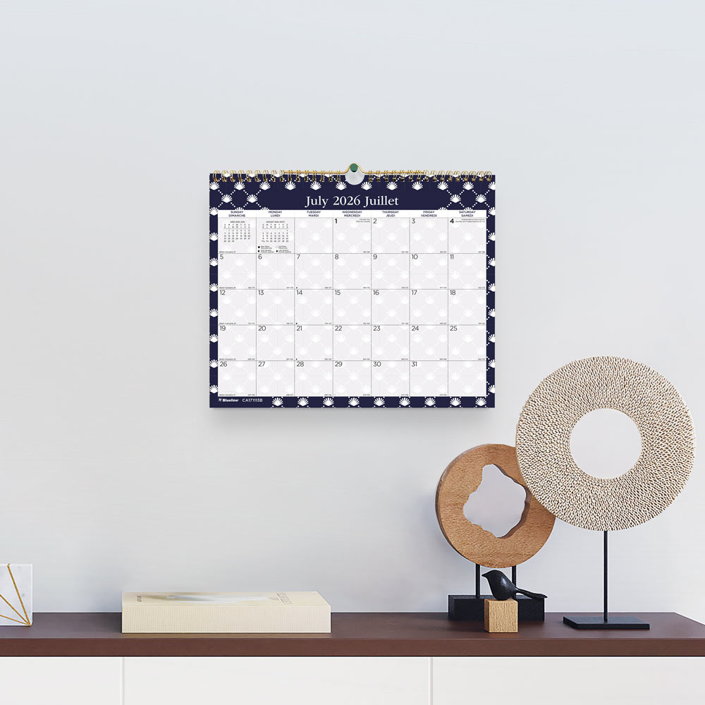 Academic Monthly Small Wall Calendar 2027, Bilingual, Nautical CA171113B
