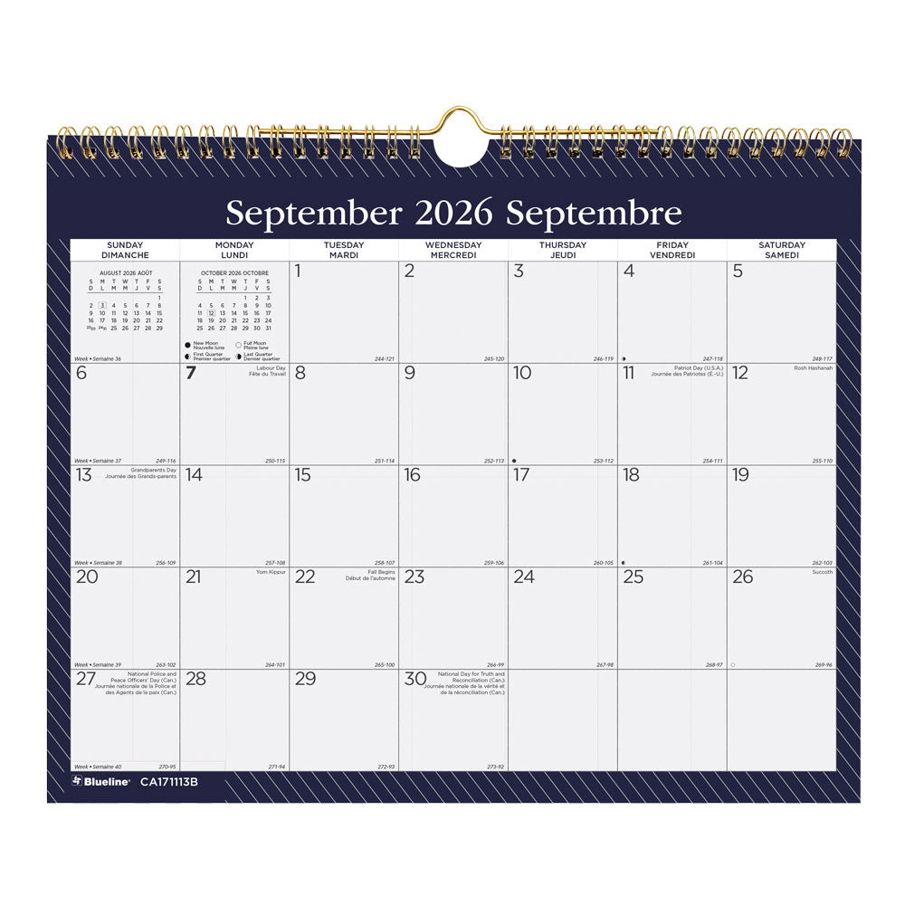 Academic Monthly Small Wall Calendar 2027, Bilingual, Nautical CA171113B