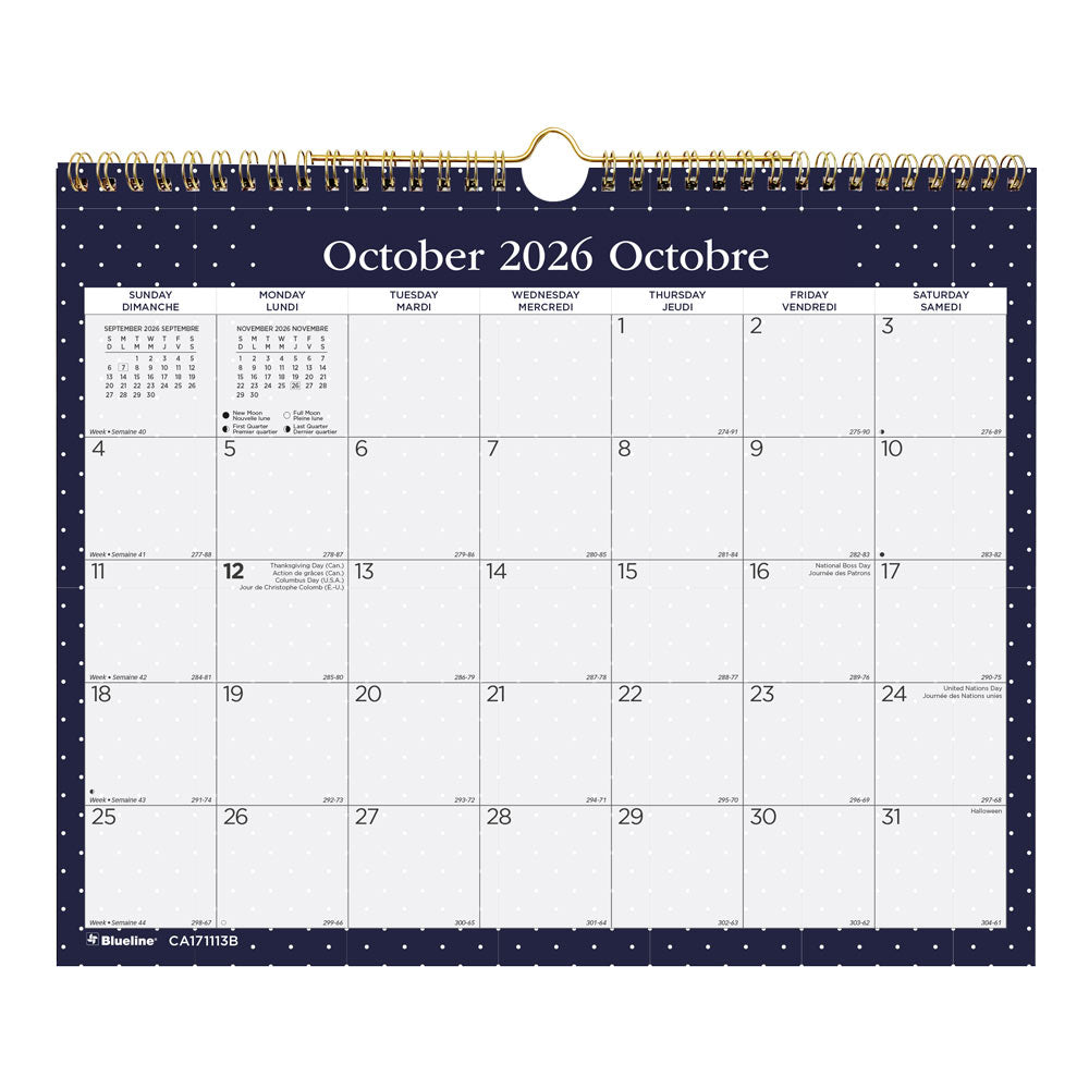 Academic Monthly Small Wall Calendar 2027, Bilingual, Nautical CA171113B