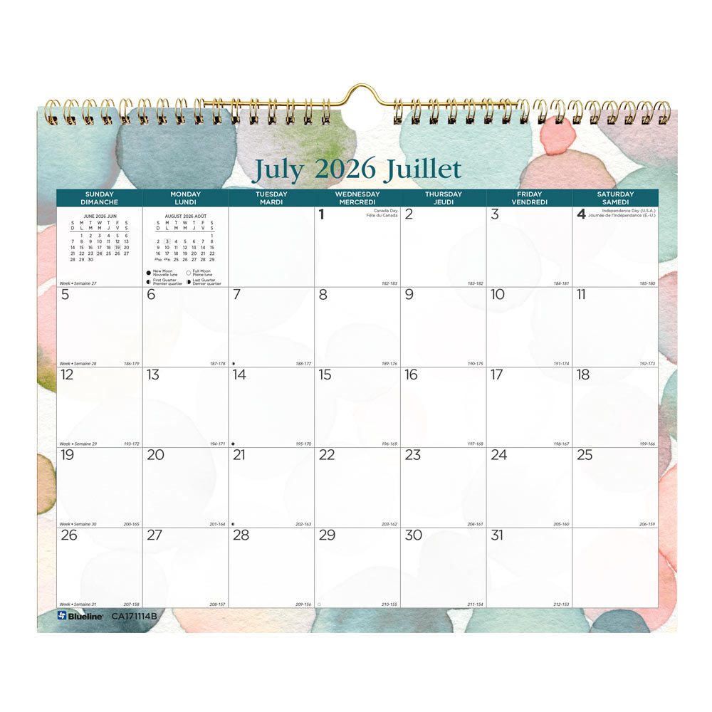 Academic Monthly Small Wall Calendar 2027, Bilingual, Splash CA171114B